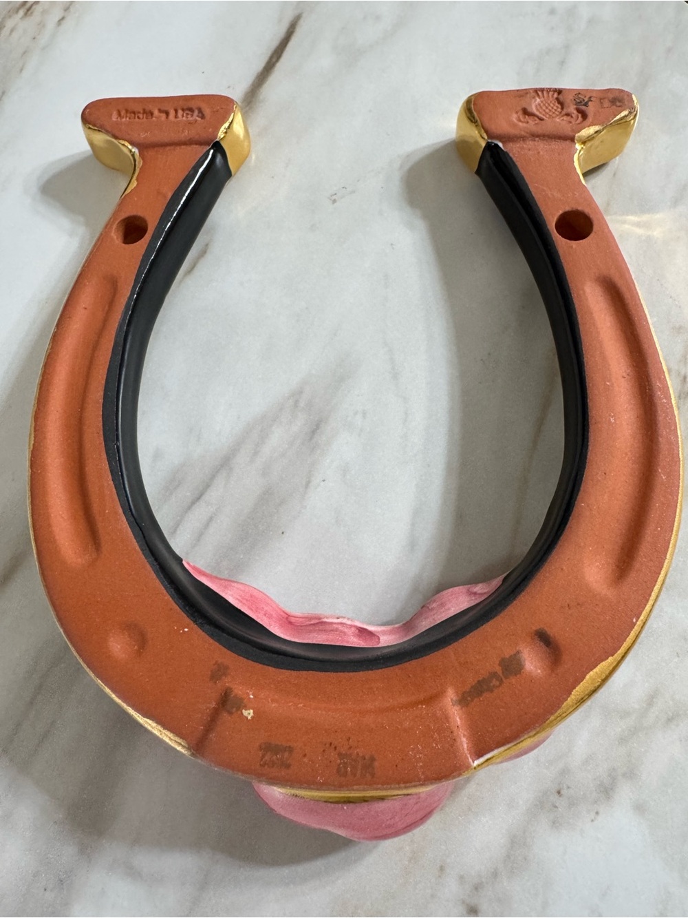 MacKenzie-Childs Courtly Check Horseshoe with Pink Rose and Gold Accents - Picture 3 of 9